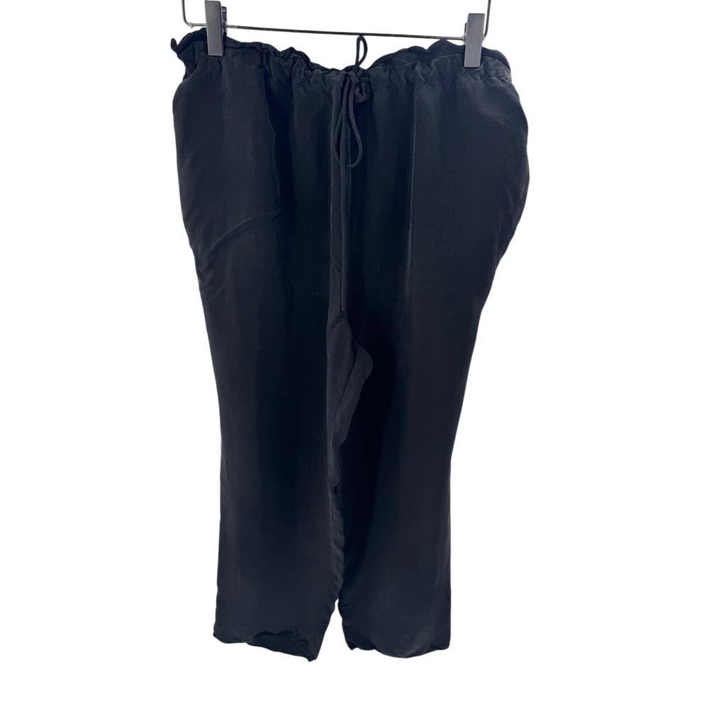 Sally LaPointe Black 100% Cupro Drawstring Paperbag Waist Wide Leg Pant Womens M